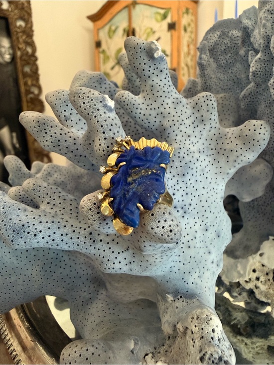 Jewelry - Vintage “Lady Liberty” Lapis Lazuli + Diamond 14k Ring 🇺🇸